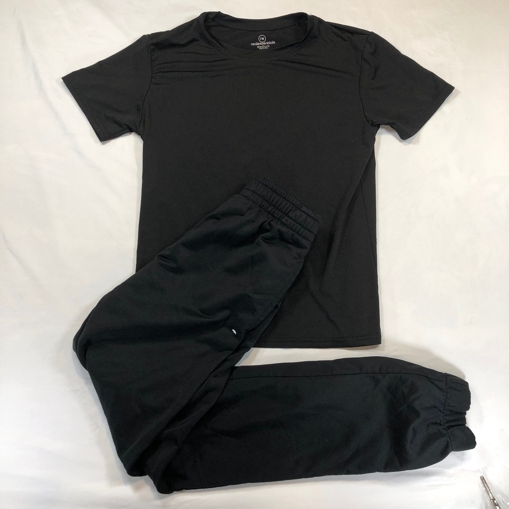 Real Essentials & RBX Boys Black Activewear Set T-Shirt and Jogger Pant Size M/L